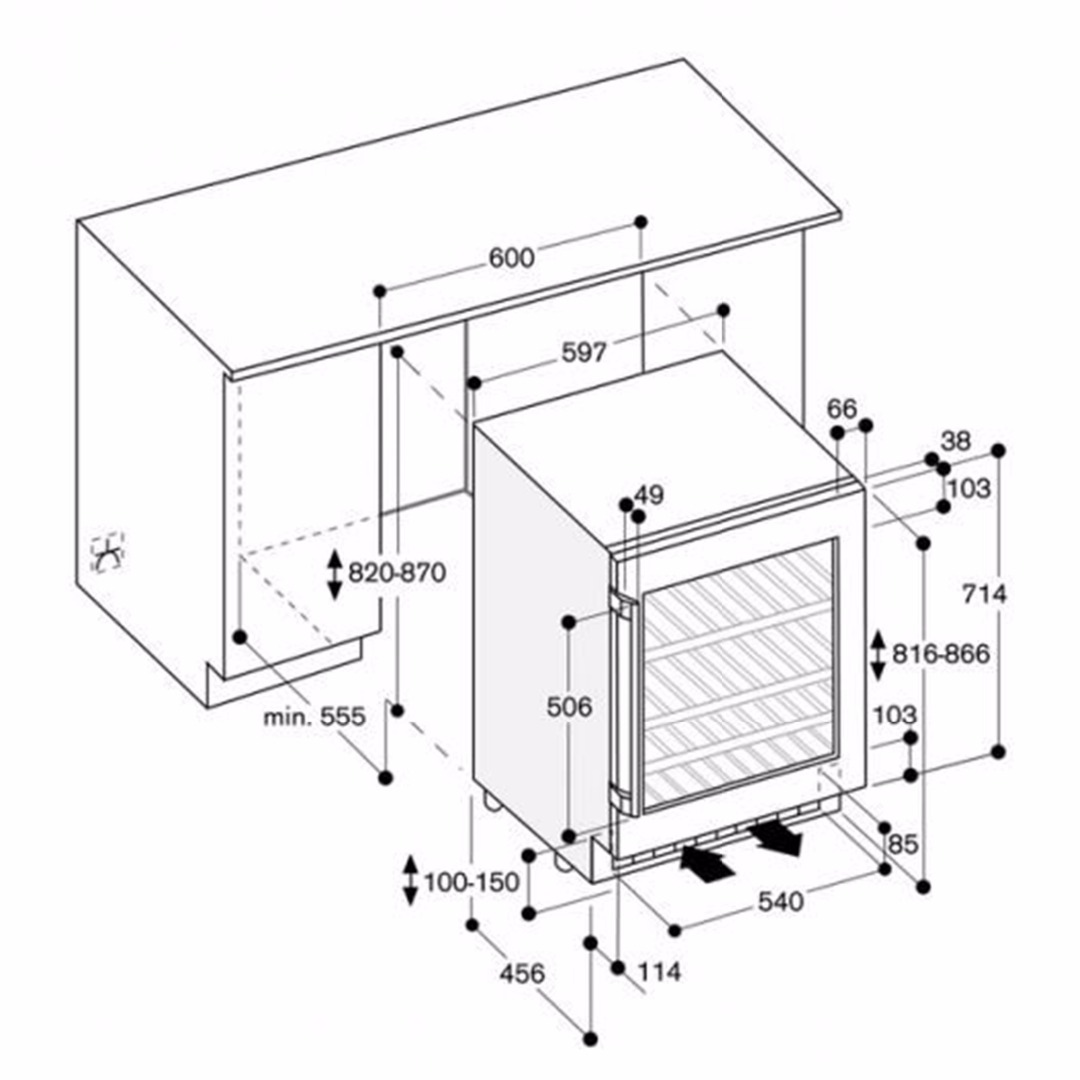 Встраиваемый винный шкаф Liebherr UWTGB 1682-21 001 схема встраивания